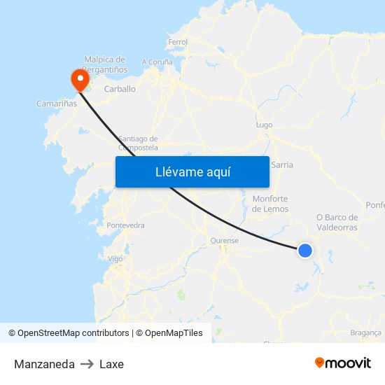 Manzaneda to Laxe map
