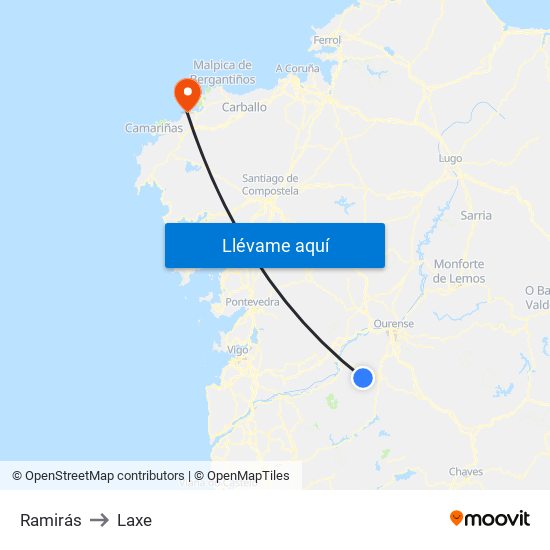 Ramirás to Laxe map