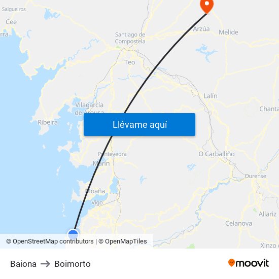 Baiona to Boimorto map