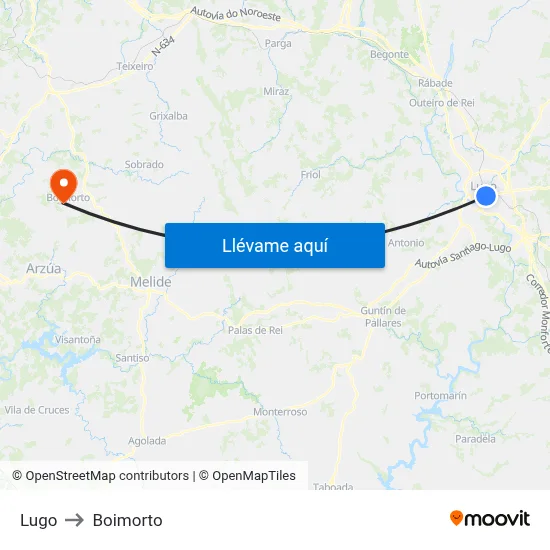 Lugo to Boimorto map