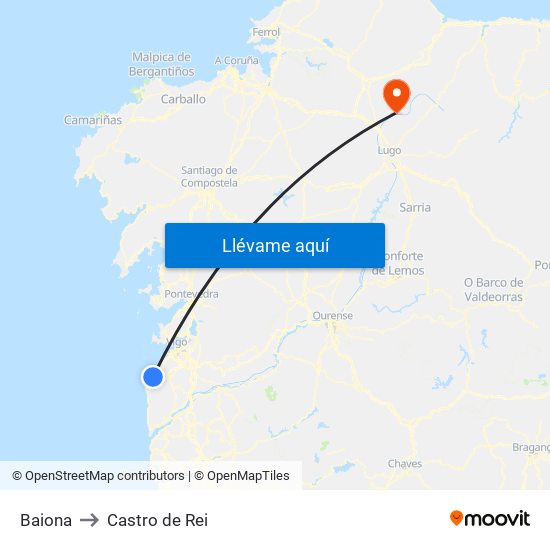 Baiona to Castro de Rei map