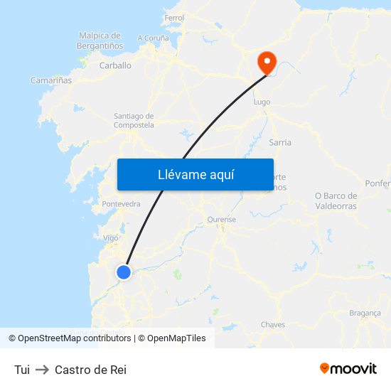 Tui to Castro de Rei map