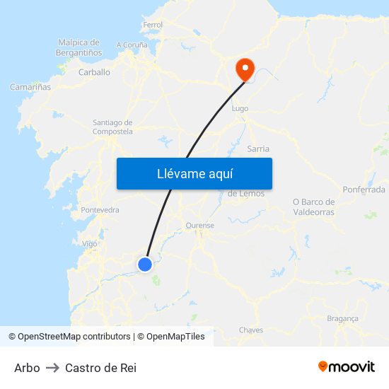 Arbo to Castro de Rei map
