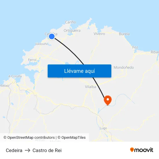 Cedeira to Castro de Rei map