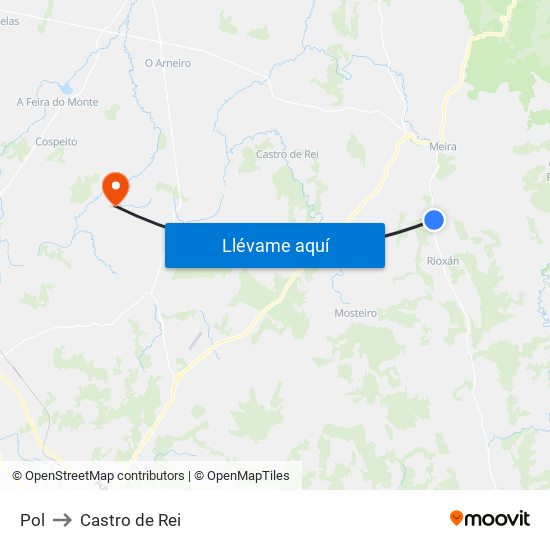 Pol to Castro de Rei map
