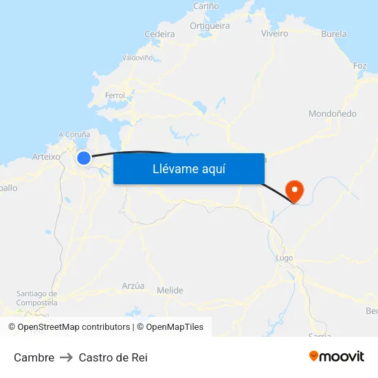 Cambre to Castro de Rei map