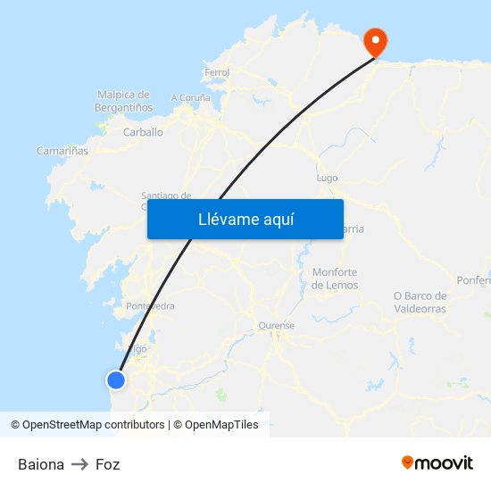 Baiona to Foz map