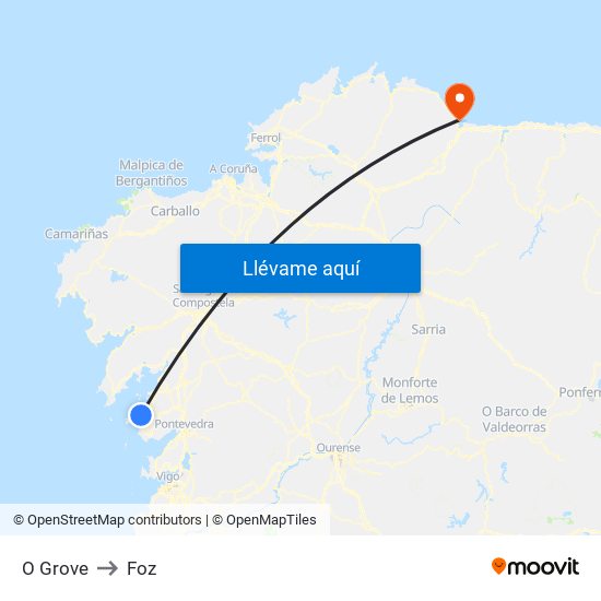 O Grove to Foz map