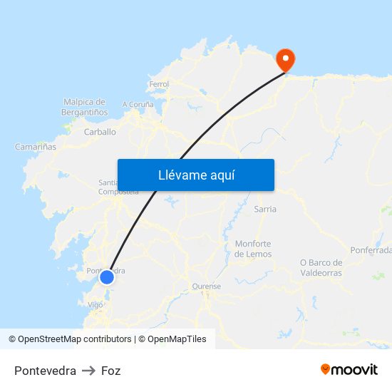 Pontevedra to Foz map