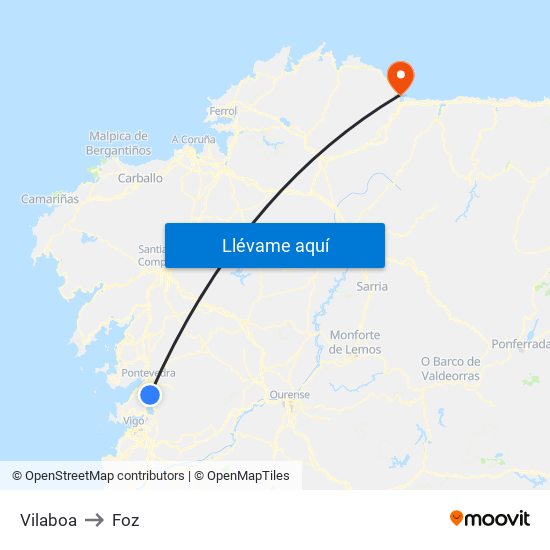 Vilaboa to Foz map