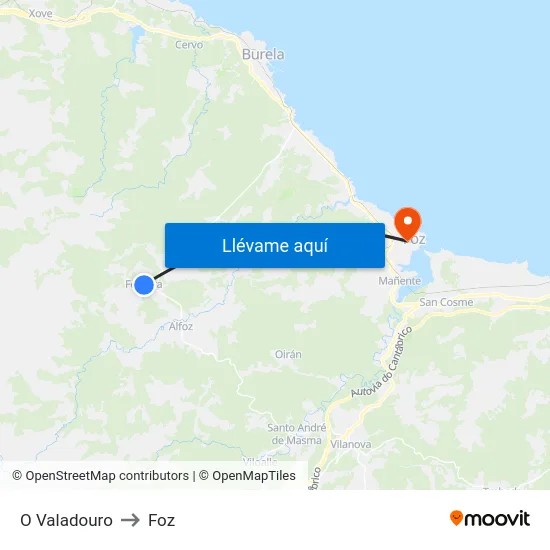O Valadouro to Foz map