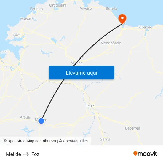 Melide to Foz map