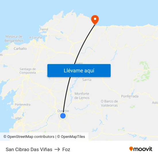 San Cibrao Das Viñas to Foz map