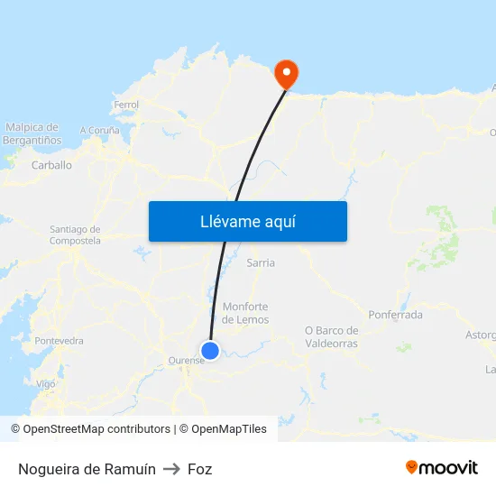 Nogueira de Ramuín to Foz map