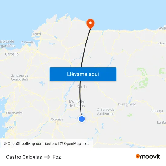 Castro Caldelas to Foz map