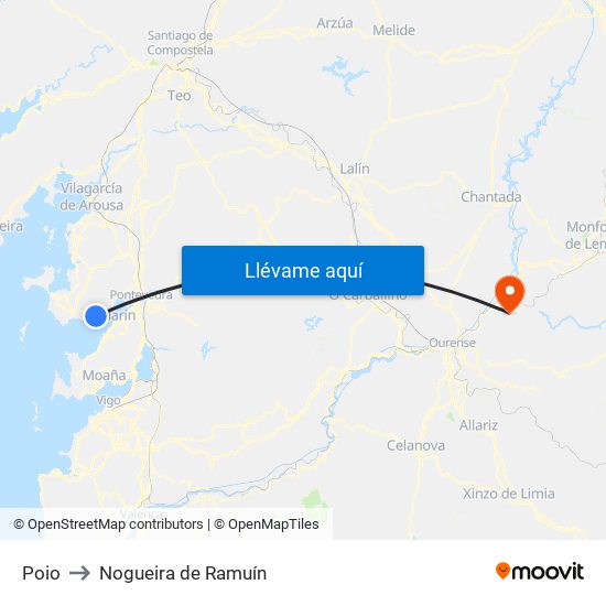 Poio to Nogueira de Ramuín map