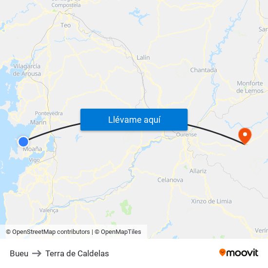 Bueu to Terra de Caldelas map