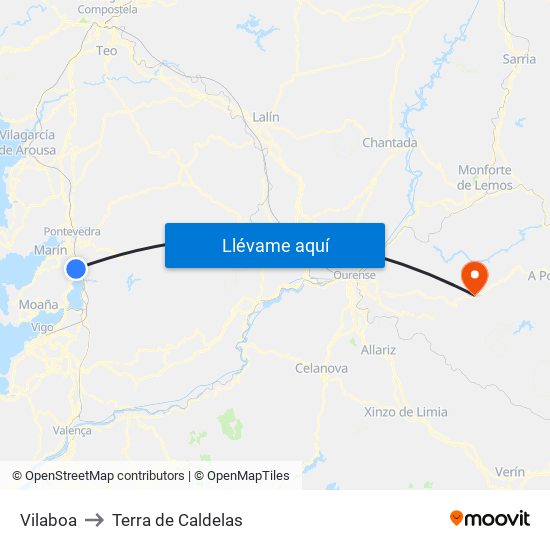 Vilaboa to Terra de Caldelas map