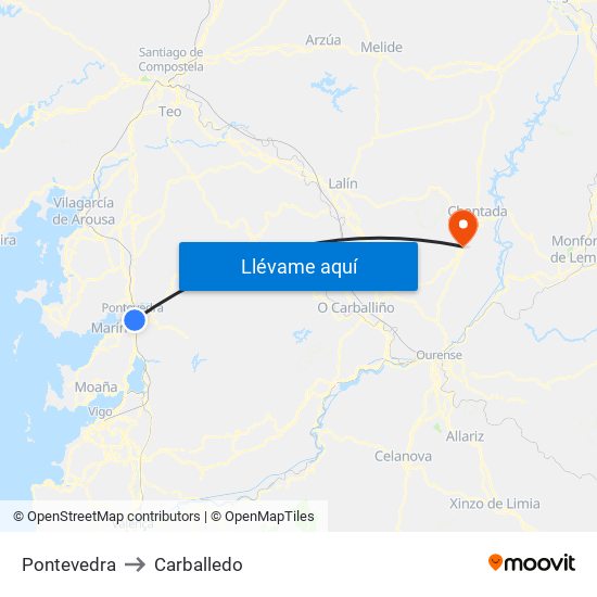 Pontevedra to Carballedo map
