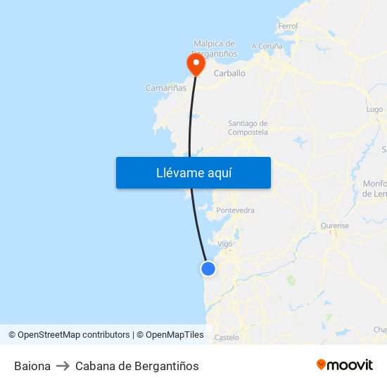 Baiona to Cabana de Bergantiños map