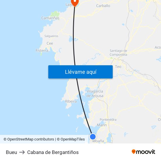 Bueu to Cabana de Bergantiños map