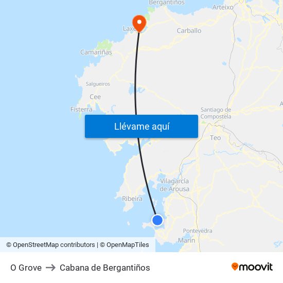 O Grove to Cabana de Bergantiños map