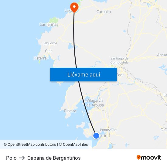 Poio to Cabana de Bergantiños map