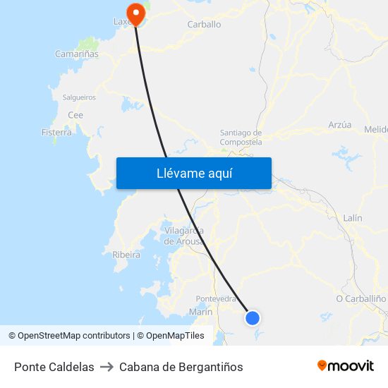 Ponte Caldelas to Cabana de Bergantiños map
