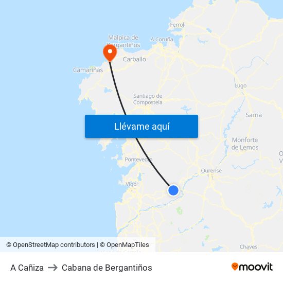 A Cañiza to Cabana de Bergantiños map