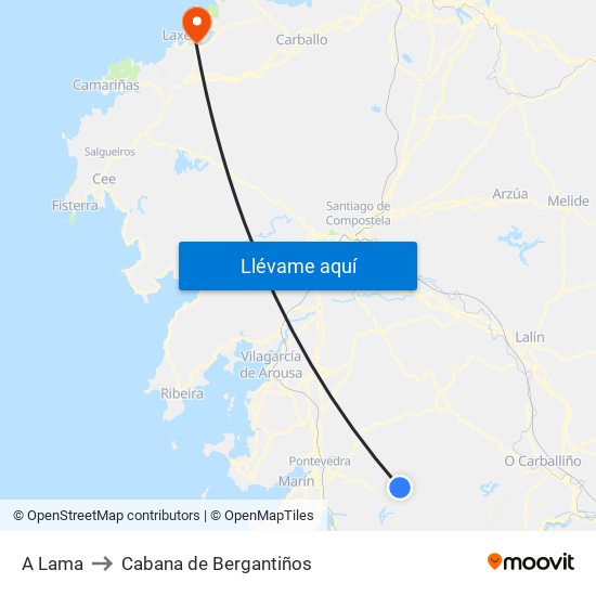 A Lama to Cabana de Bergantiños map