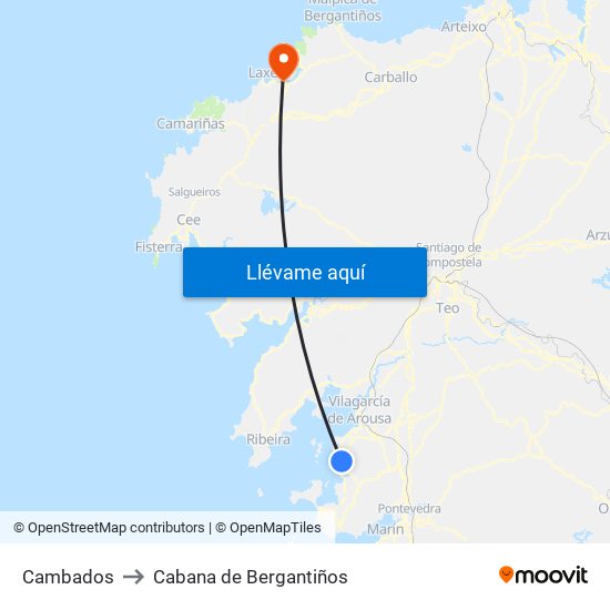 Cambados to Cabana de Bergantiños map