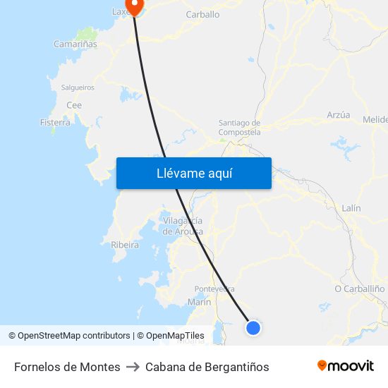 Fornelos de Montes to Cabana de Bergantiños map