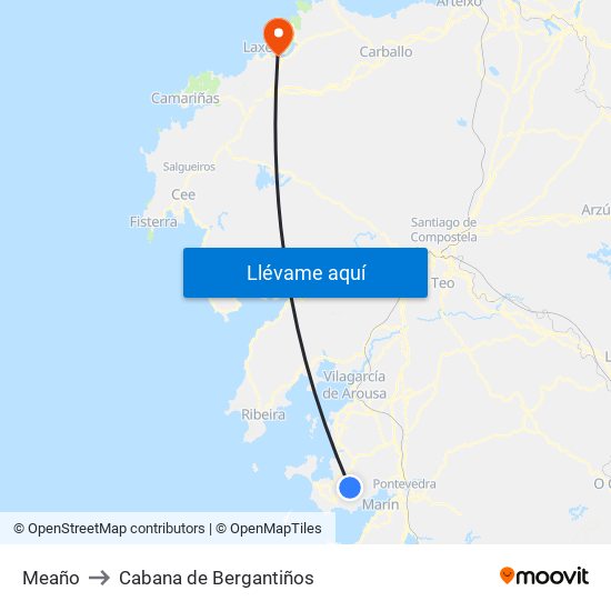 Meaño to Cabana de Bergantiños map