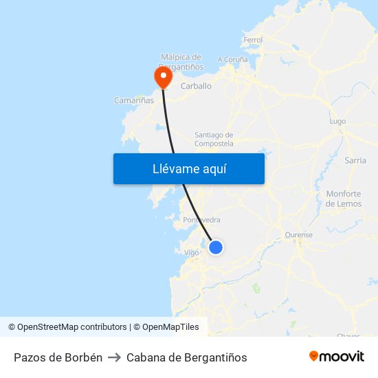 Pazos de Borbén to Cabana de Bergantiños map