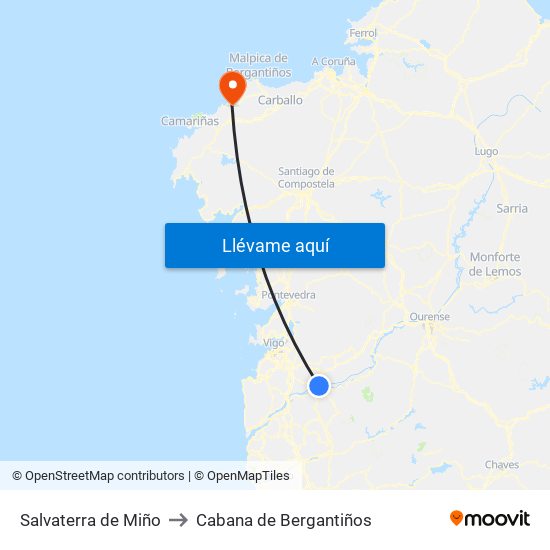 Salvaterra de Miño to Cabana de Bergantiños map