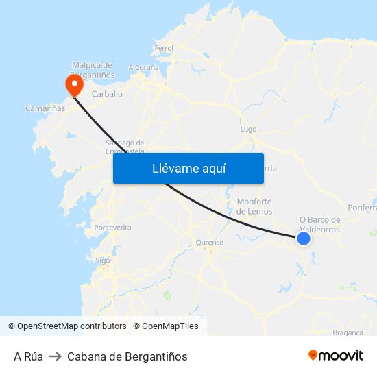 A Rúa to Cabana de Bergantiños map