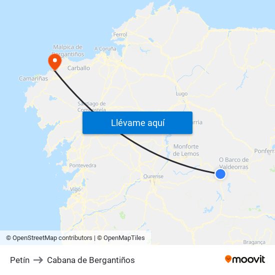 Petín to Cabana de Bergantiños map