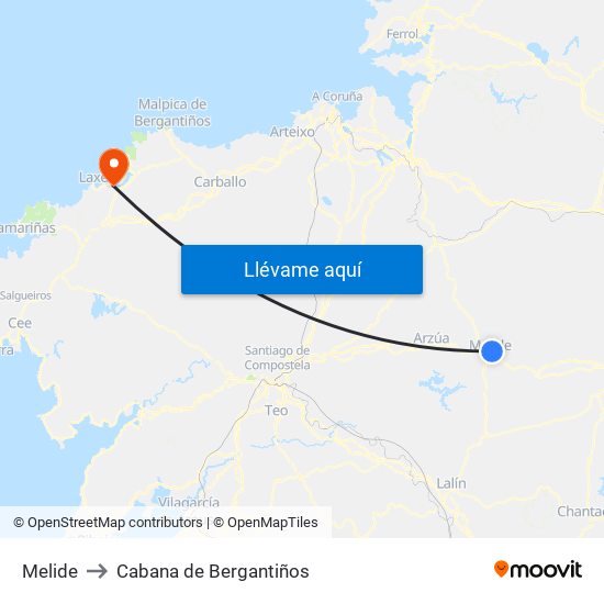 Melide to Cabana de Bergantiños map