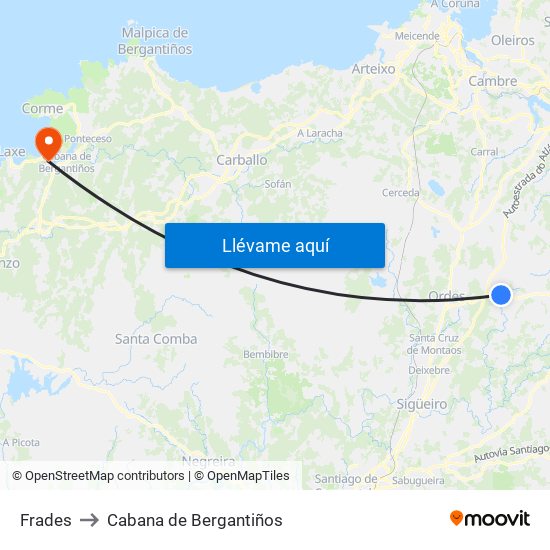Frades to Cabana de Bergantiños map