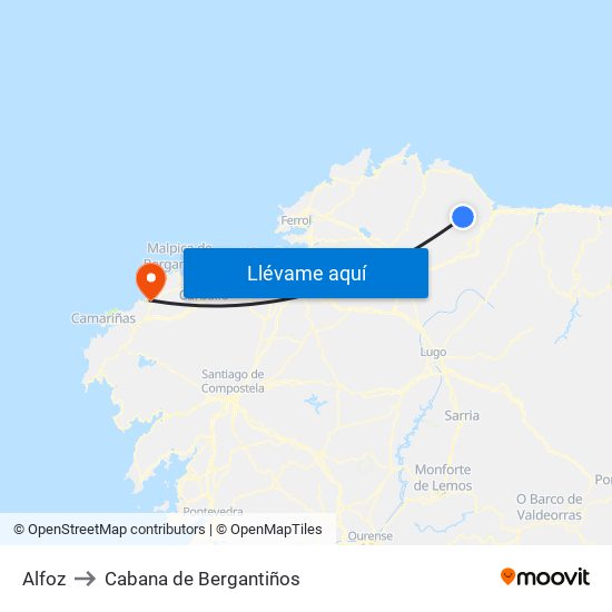 Alfoz to Cabana de Bergantiños map