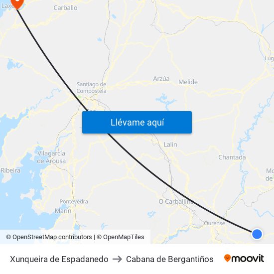 Xunqueira de Espadanedo to Cabana de Bergantiños map