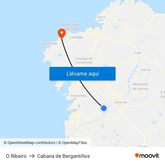 O Ribeiro to Cabana de Bergantiños map