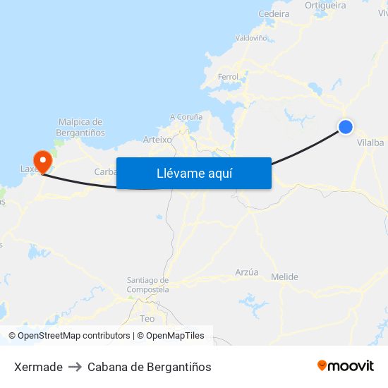 Xermade to Cabana de Bergantiños map