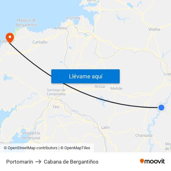 Portomarín to Cabana de Bergantiños map
