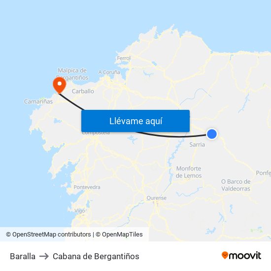 Baralla to Cabana de Bergantiños map