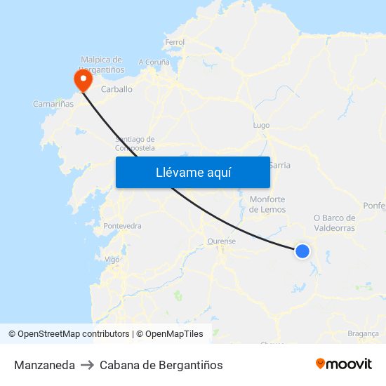 Manzaneda to Cabana de Bergantiños map
