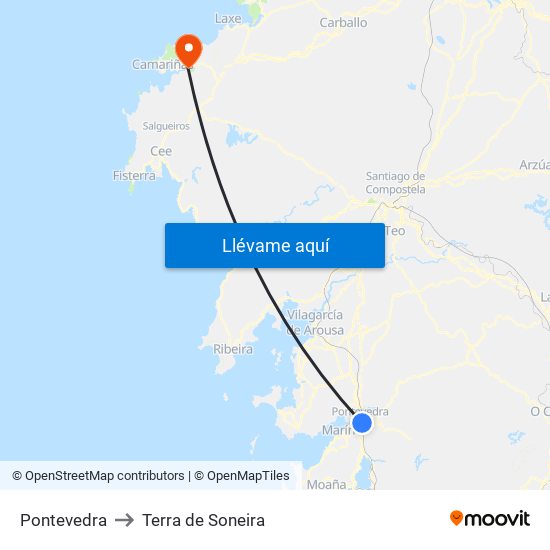 Pontevedra to Terra de Soneira map