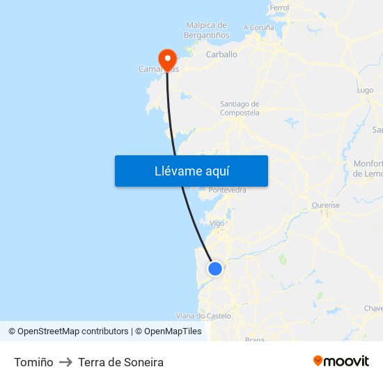 Tomiño to Terra de Soneira map
