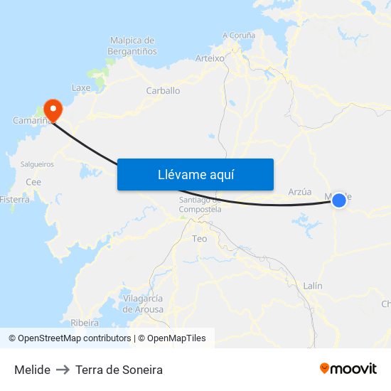 Melide to Terra de Soneira map