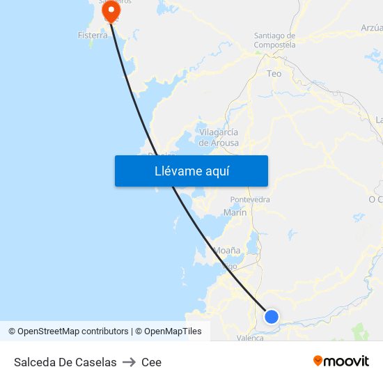 Salceda De Caselas to Cee map